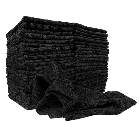 Detailer's Preference® 12 x 12 in. 240 GSM Ultrasonic Cut Black Microfiber Cleaning Cloths – 50-pack