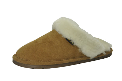 Eurow Women's Hard Sole Sheepskin Scuff Slippers – Chestnut/White