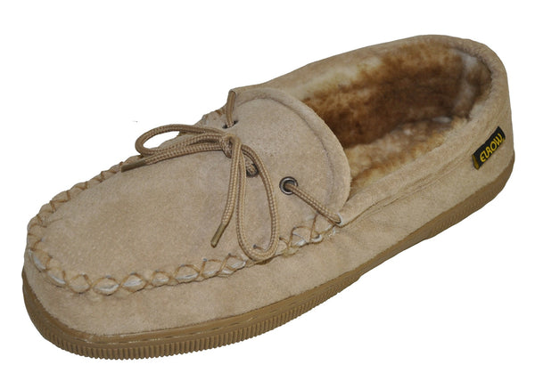 Eurow Men's Hard Sole Sheepskin Moccasin Slippers – Chestnut/Stony
