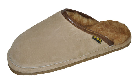 Eurow Men's Hard Sole Sheepskin Scuff Slippers – Sand/Stony