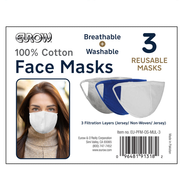 Eurow 100% Cotton Washable Reusable Face Masks – 3 Pack