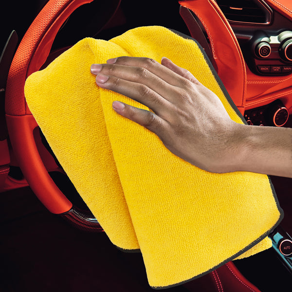 Detailer's Preference All-Purpose Dual Pile Terry Weave Microfiber Towels with Black Trim, 380 GSM, 16”x24”, 12-Pack