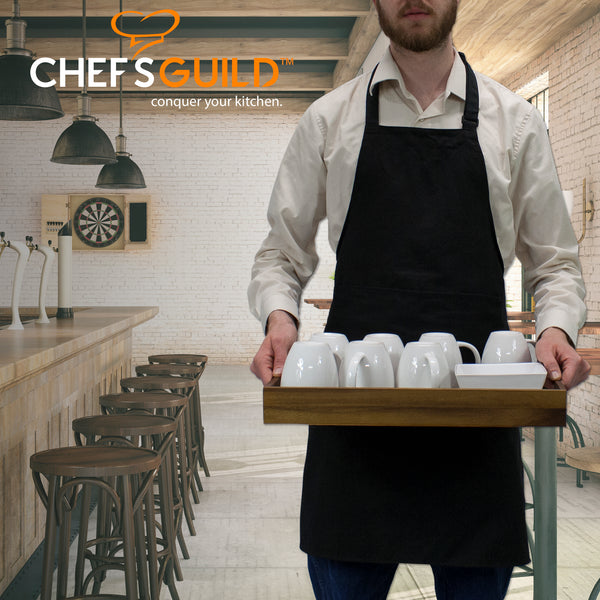 Chef's Guild Commercial Grade Kitchen Apron, Black, 2 Pack