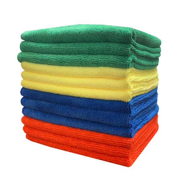 CleanAide® 16 x 16 in. 300 GSM Microfiber Commercial Towels – 4-color 12-pack