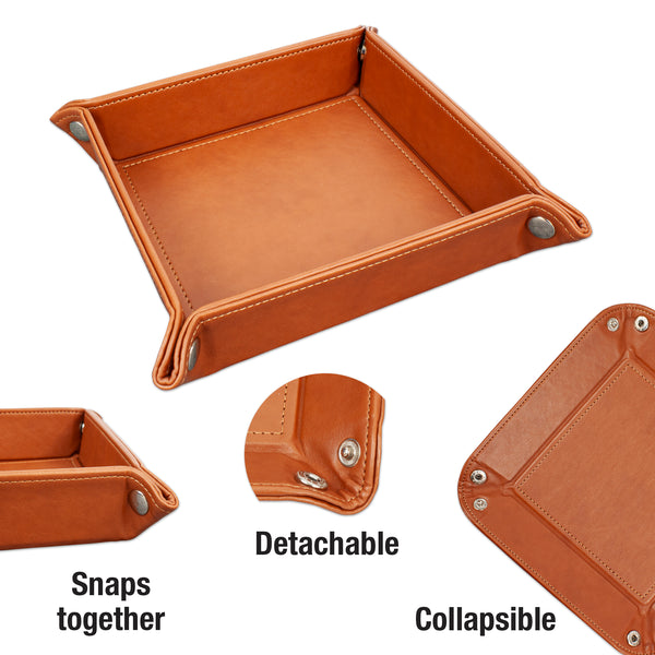 Eurow Portable Vegan Leather Valet Organizer Tray with Corner Snaps