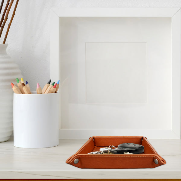Eurow Portable Vegan Leather Valet Organizer Tray with Corner Snaps
