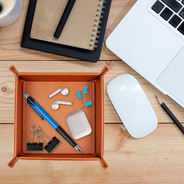 Eurow Portable Vegan Leather Valet Organizer Tray with Corner Snaps