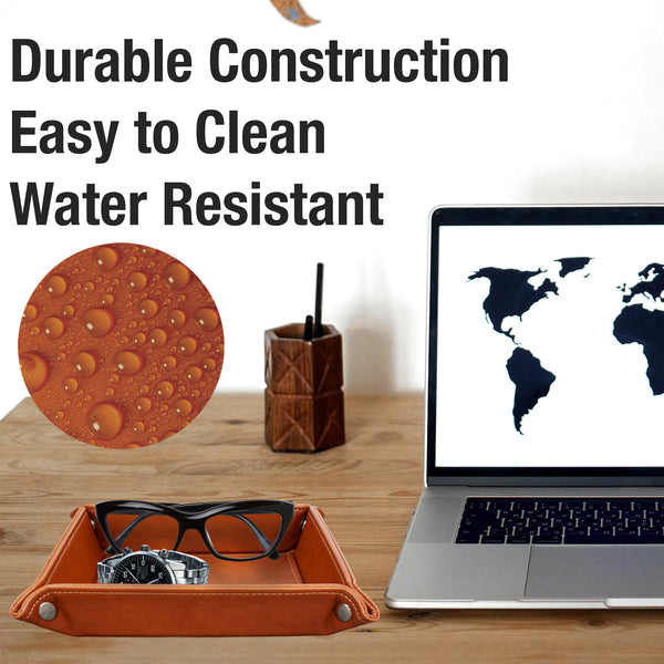 Eurow Portable Vegan Leather Valet Organizer Tray with Corner Snaps