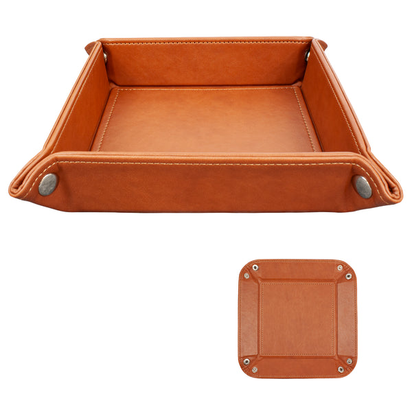 Eurow Portable Vegan Leather Valet Organizer Tray with Corner Snaps