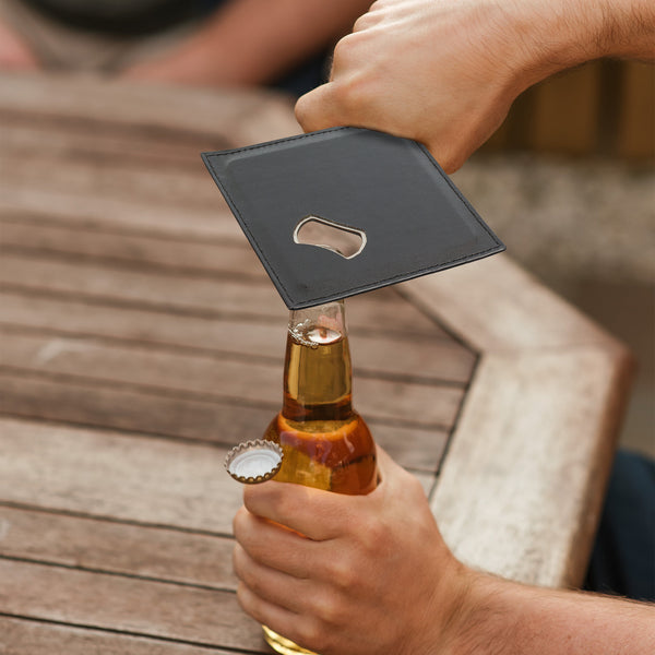 Eurow Dual Function Stainless Steel and PU Leather Coaster & Bottle Opener, 4-Pack