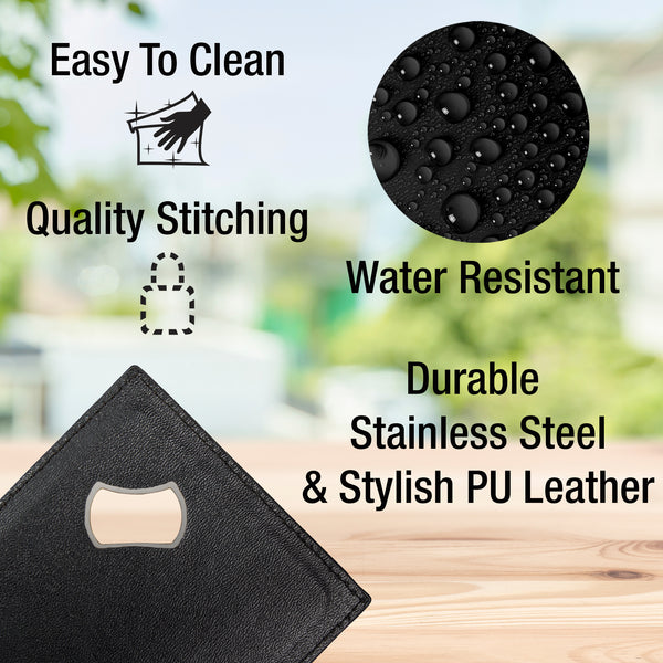 Eurow Dual Function Stainless Steel and PU Leather Coaster & Bottle Opener, 4-Pack