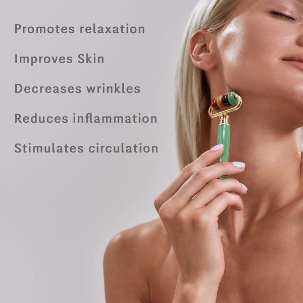 Eurow Luxe Multi-Stone Jade Face Roller & Massager For Skincare, Tension Relief, & Relaxation