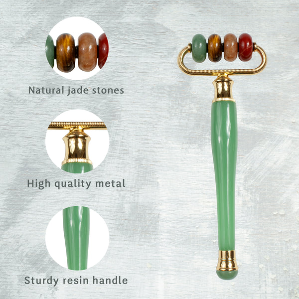 Eurow Luxe Multi-Stone Jade Face Roller & Massager For Skincare, Tension Relief, & Relaxation