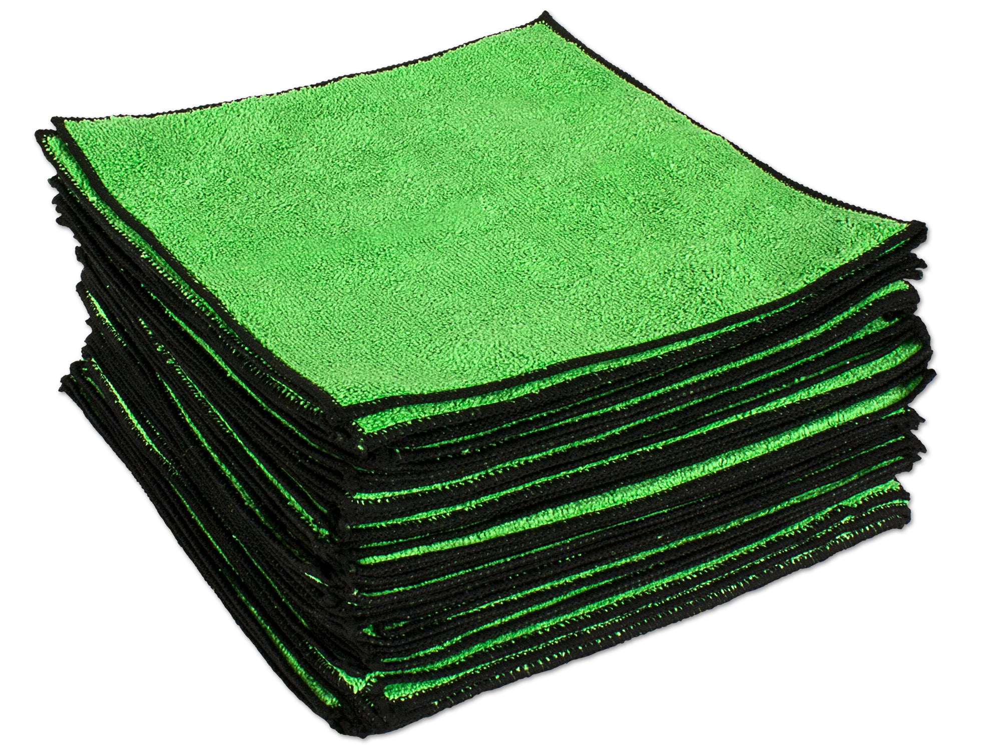 Eurow Microfiber Cleaning Towels Green with Black Trim 12 x 12in 350 GSM 50 Pack
