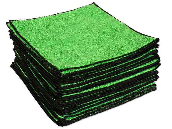 Eurow 12 x 12 in. 350 GSM Microfiber Cleaning Towels – Green With Black Trim – 50-pack