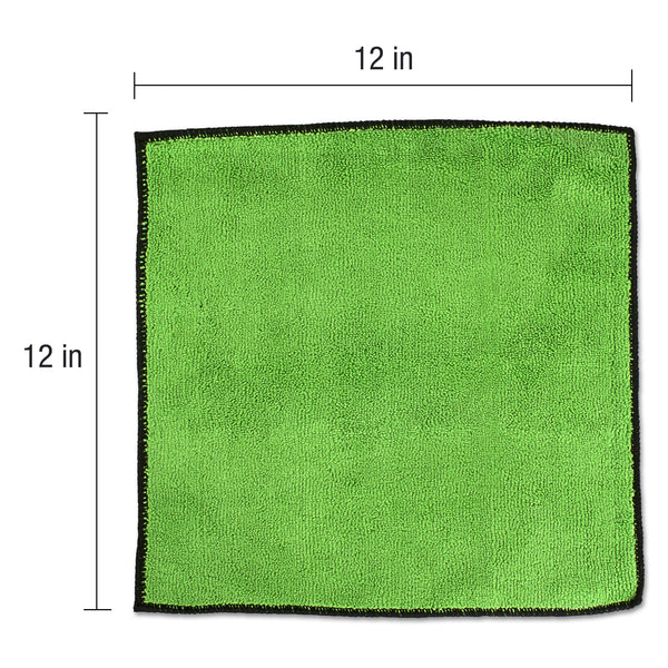 Eurow 12 x 12 in. 350 GSM Microfiber Cleaning Towels – Green With Black Trim – 50-pack