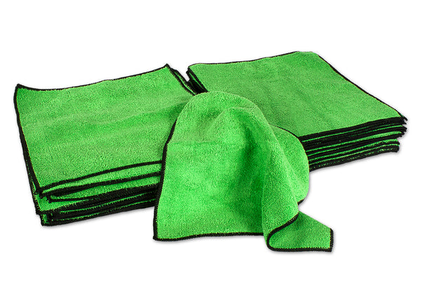 Eurow 12 x 12 in. 350 GSM Microfiber Cleaning Towels – Green With Black Trim – 50-pack