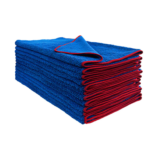 Detailer's Preference All-Purpose Dual Pile Terry Weave Microfiber Towels with Red Trim, 380 GSM, 16”x24”, 12-Pack