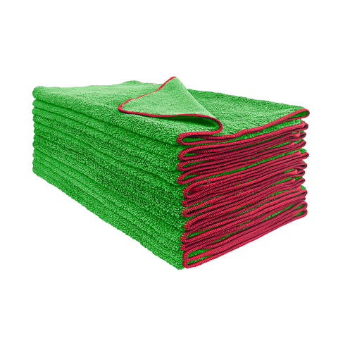 Detailer's Preference All-Purpose Dual Pile Terry Weave Microfiber Towels with Red Trim, 380 GSM, 16”x24”, 12-Pack