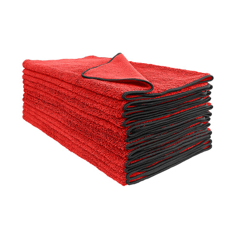 Detailer's Preference All-Purpose Dual Pile Terry Weave Microfiber Towels with Black Trim, 380 GSM, 16”x24”, 12-Pack
