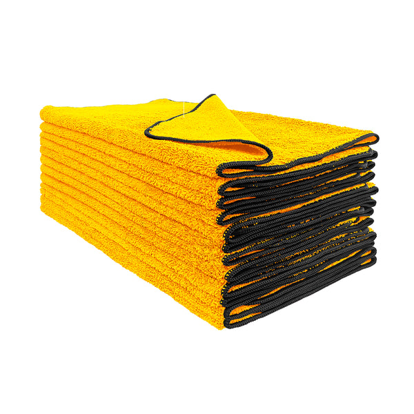 Detailer's Preference All-Purpose Dual Pile Terry Weave Microfiber Towels with Black Trim, 380 GSM, 16”x24”, 12-Pack
