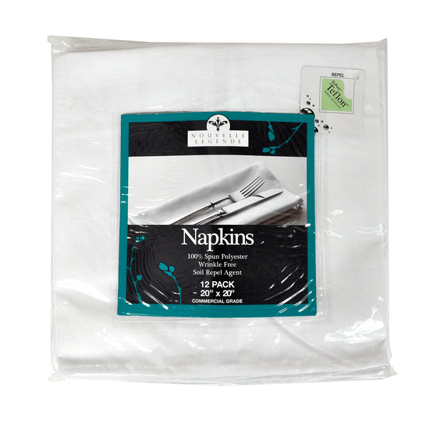 Nouvelle Legende® 20 x 20 in. Heavy Woven 100% Polyester White Napkins – 12-pack