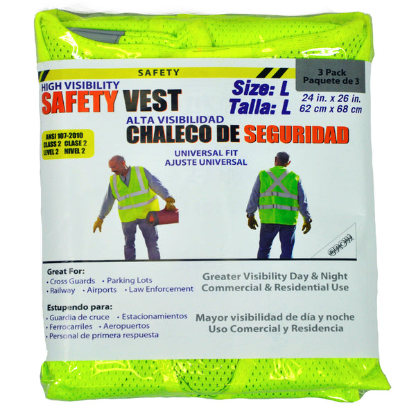 Eurow High Visibility ANSI Class II Security Vest, Mesh, Yellow 3-Pack