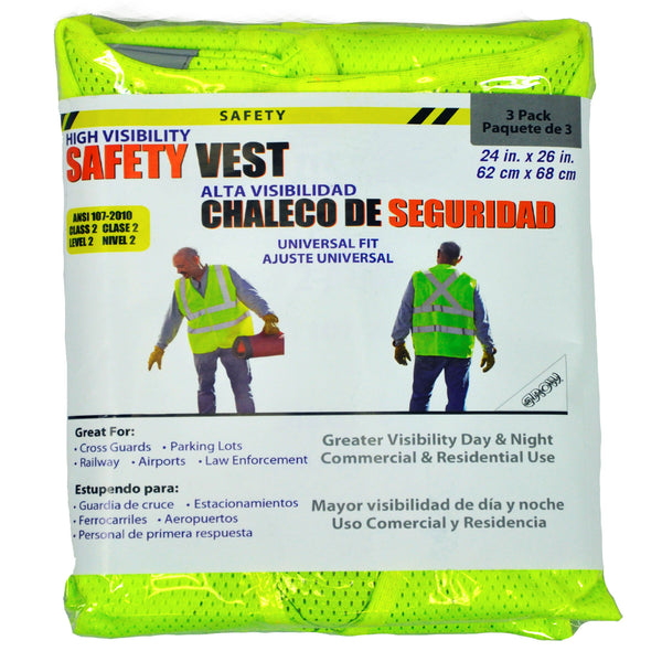 Eurow High Visibility ANSI Class II Security Vest, Mesh, Yellow 3-Pack
