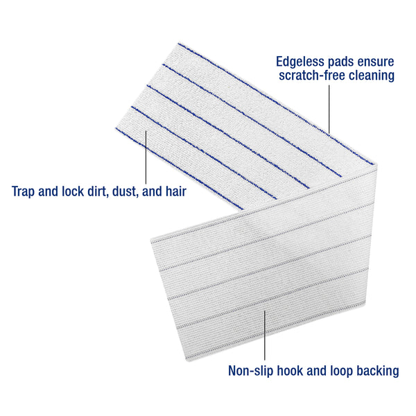 CleanAide Disposable Microfiber Mop Pads in Dispenser Box, 50 Pack, White with Blue Stripes