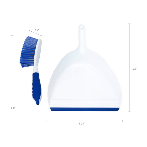 CleanAide Snap On Dust Pan & Broom Kit, Blue & White, 2 Pieces