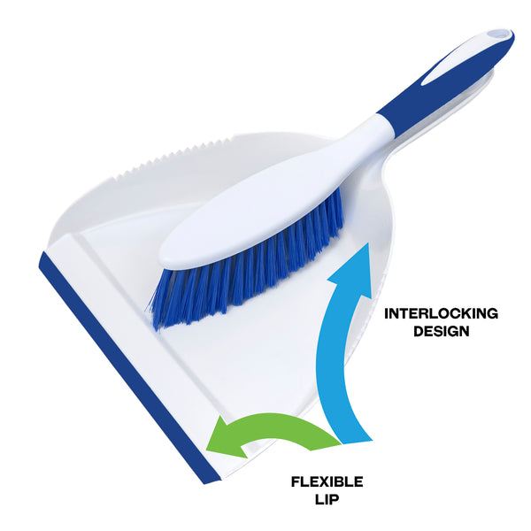 CleanAide Snap On Dust Pan & Broom Kit, Blue & White, 2 Pieces