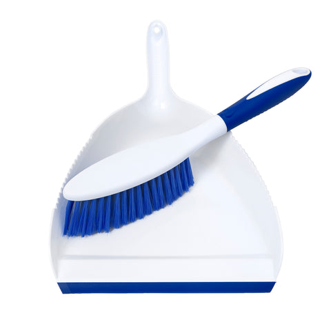 CleanAide Snap On Dust Pan & Broom Kit, Blue & White, 2 Pieces