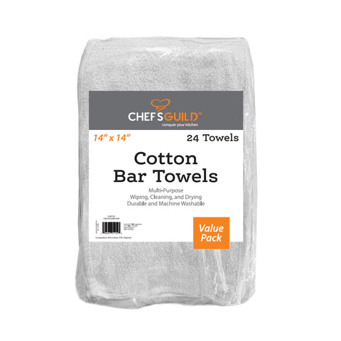 Chef's Guild™ Cotton Bar Towels, 14 by 14 Inches, White