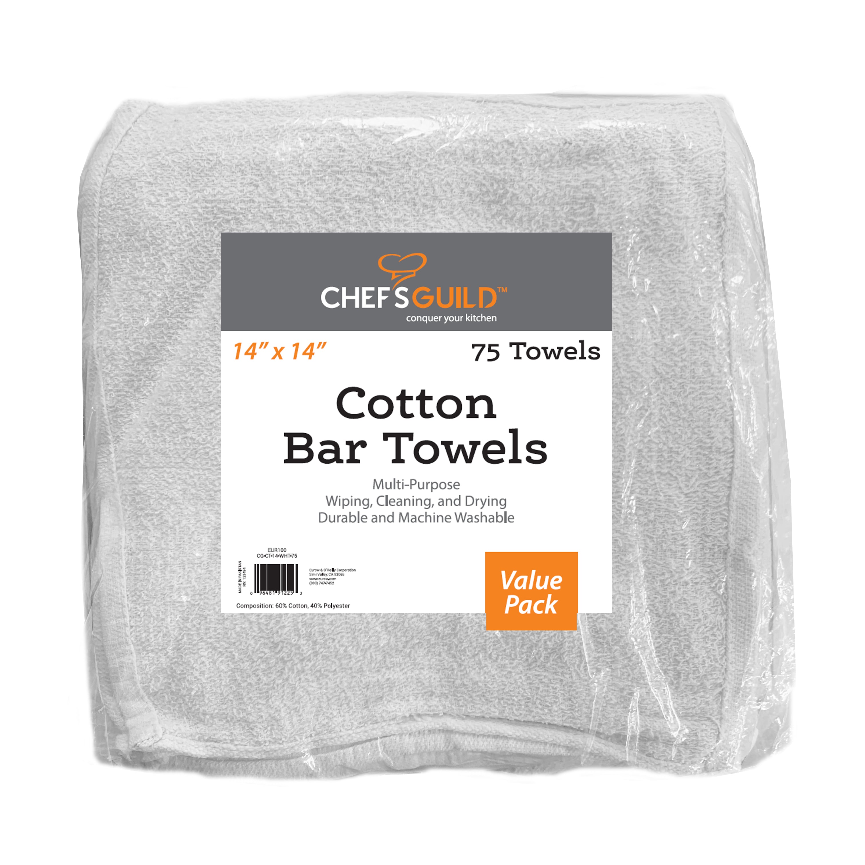 Chef's Guild™ Cotton Bar Towels, 14 by 14 Inches, White