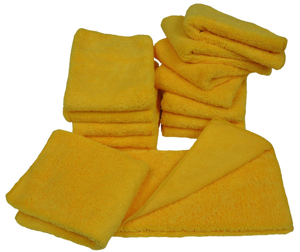 Detailer's Preference® 14 x 17 in. 300 GSM High Pile Yellow Microfiber Cleaning Towels – 15-pack