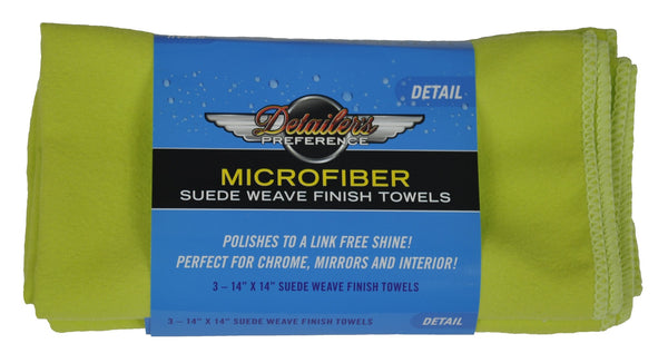 Detailer's Preference® 14 x 14 in. 190 GSM Lime Green Suede Weave Microfiber Polishing and Finishing Cloths – 3-pack