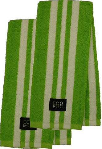Eurow 16 x 28 in. 100% Cotton Rugby Stripe White & Lime Green Kitchen Towels – 2-pack