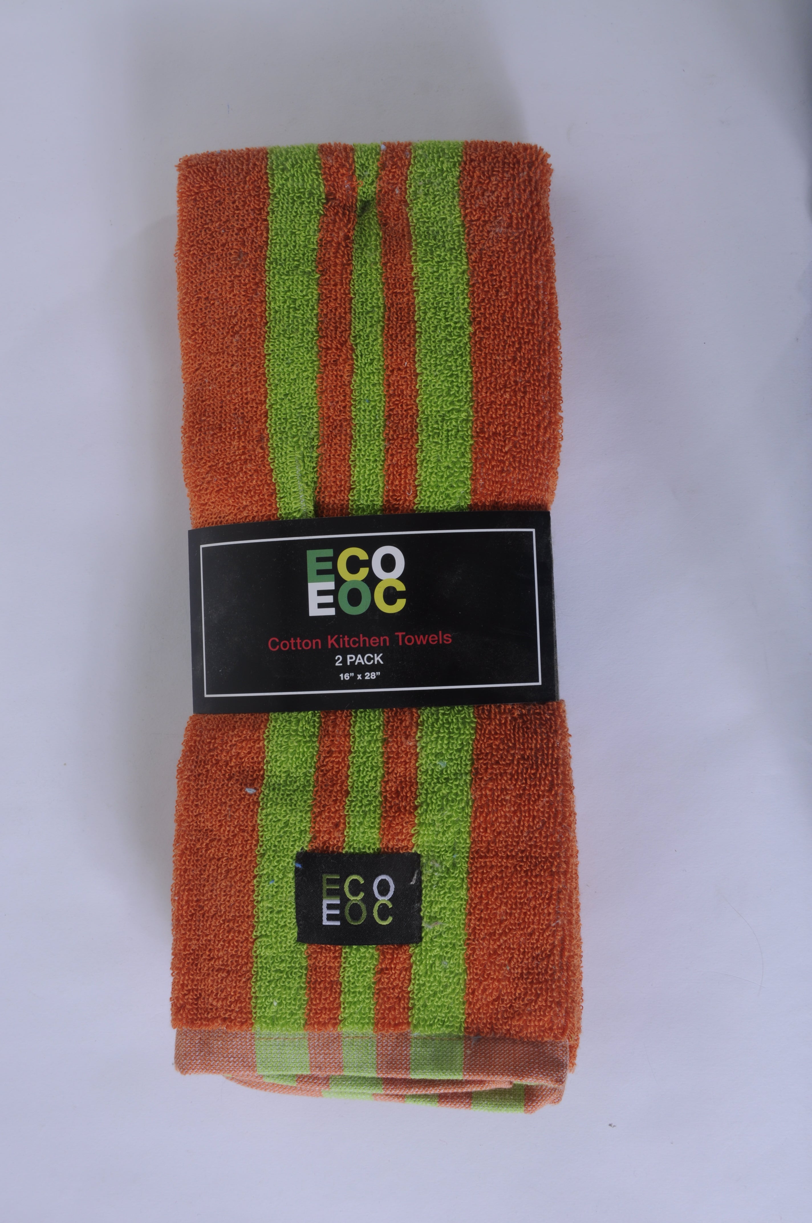 Eurow 100% Cotton Rugby Stripe Green/Orange Kitchen Towels – 2-pack