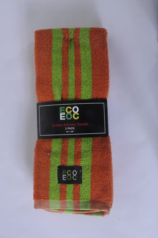 Eurow 16 x 28 in. 100% Cotton Rugby Stripe Lime Green & Mandarin Orange Kitchen Towels – 2-pack