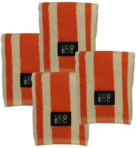 Eurow 12 x 12 in. 100% Cotton Rugby Stripe Natural Tan & Mandarin Orange Dish Towels – 4-pack