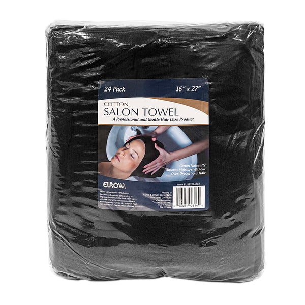 Eurow Cotton Salon Towels, 16" by 27", Black, 24 Pack