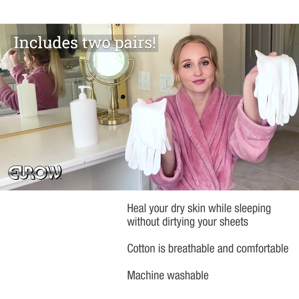 Eurow White Cotton Cosmetic Moisturizing Gloves – 2 Pairs