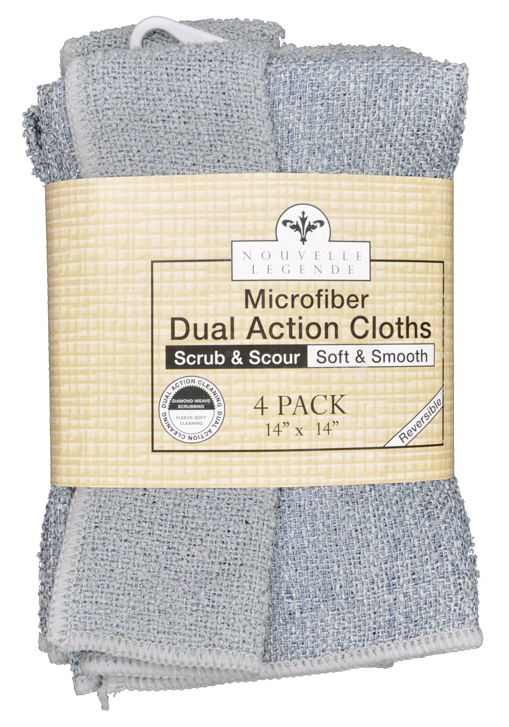Nouvelle Legende Microfiber Dish Cloths for Washing Dishes with Poly Scour Side Kitchen Cleaning Rags with Scrubbing Mesh 315 gsm, 14 x 14 Inches, P