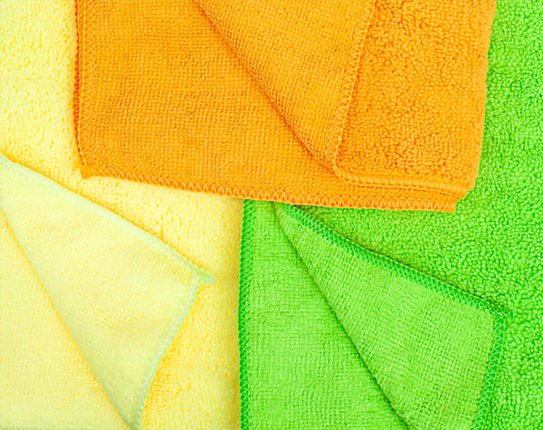 Detailer's Preference® 14 x 17 in. 270 GSM Microfiber Cleaning Towels – Yellow, Orange, Green – 15-pack