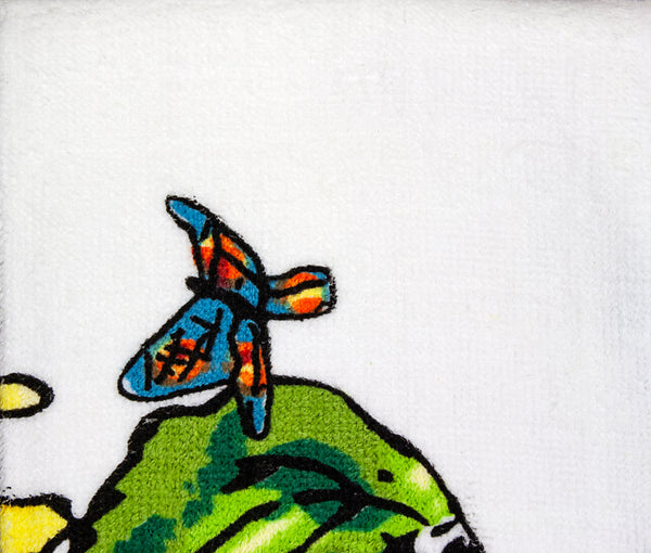 Nouvelle Legende Cotton Towel, Sunflower Print, 16 x 28" Green and White, 2 Towels