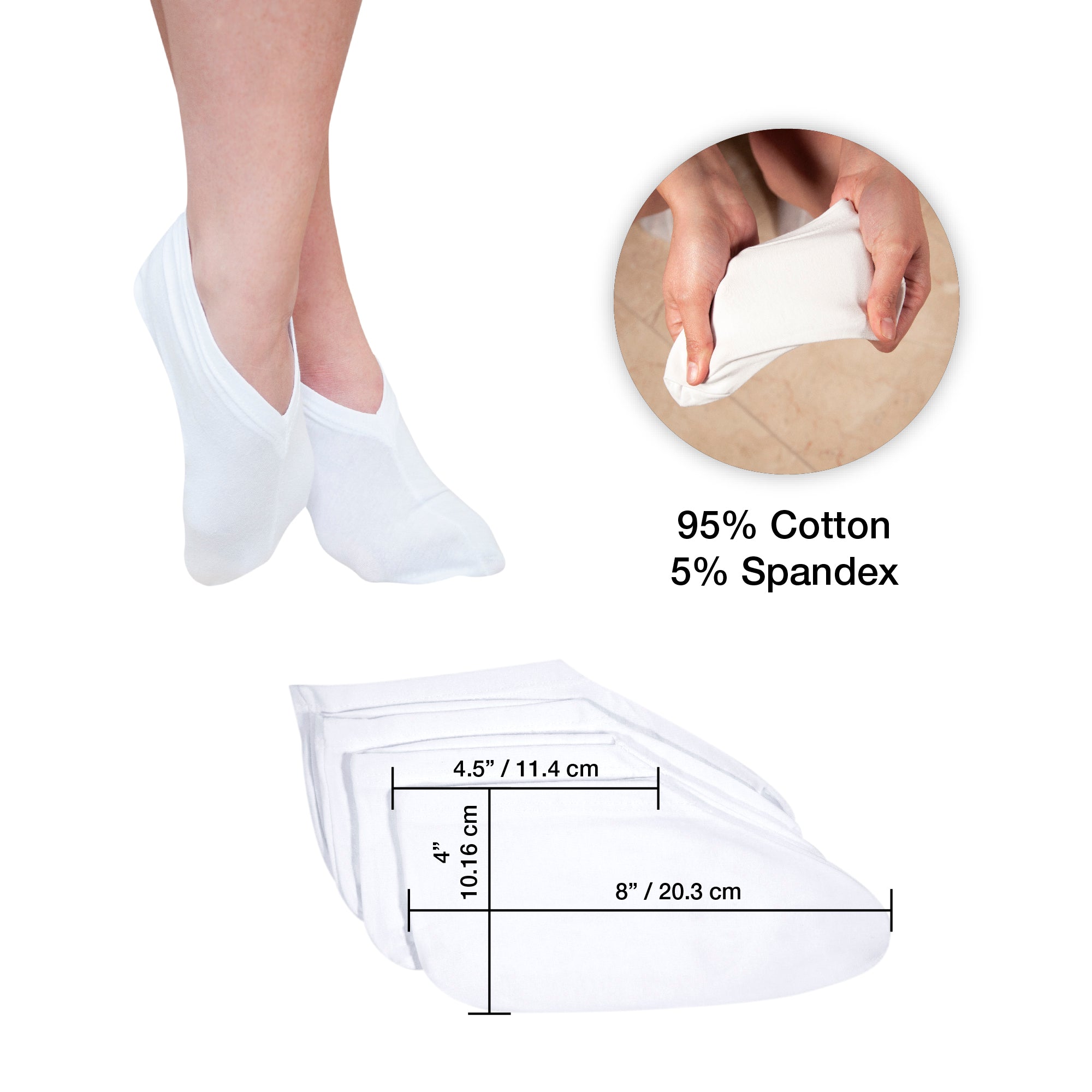 Eurow White Cotton & Spandex Reusable Moisturizing Socks – 2 Pairs