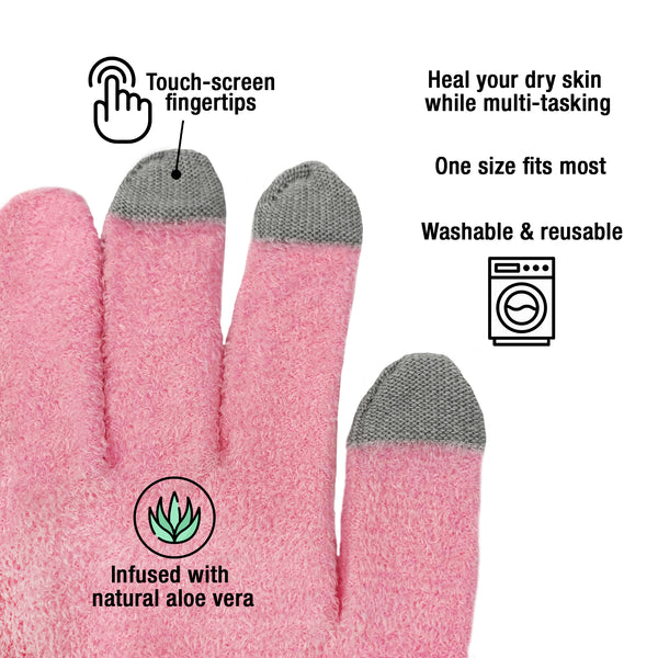 Eurow Moisturizing Gloves with Aloe Infused and Touch Screen Fingers, Durable and Reusable, Pink, 1 Pair