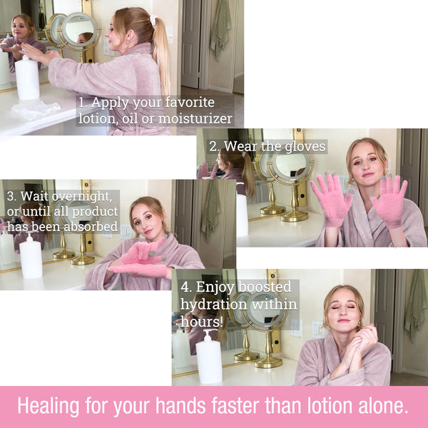 Eurow Moisturizing Gloves with Aloe Infused and Touch Screen Fingers, Durable and Reusable, Pink, 1 Pair