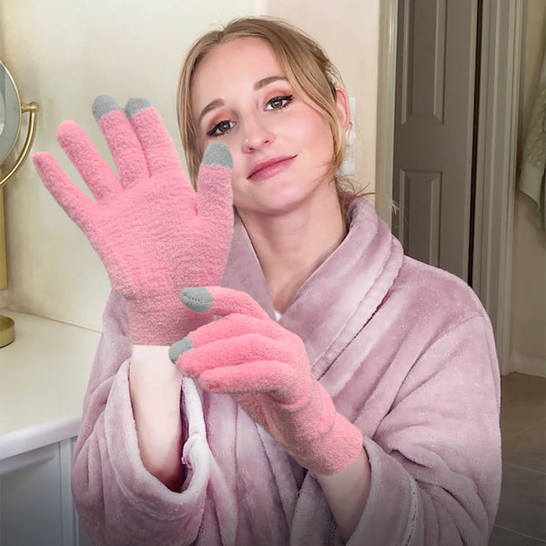 Eurow Moisturizing Gloves with Aloe Infused and Touch Screen Fingers, Durable and Reusable, Pink, 1 Pair