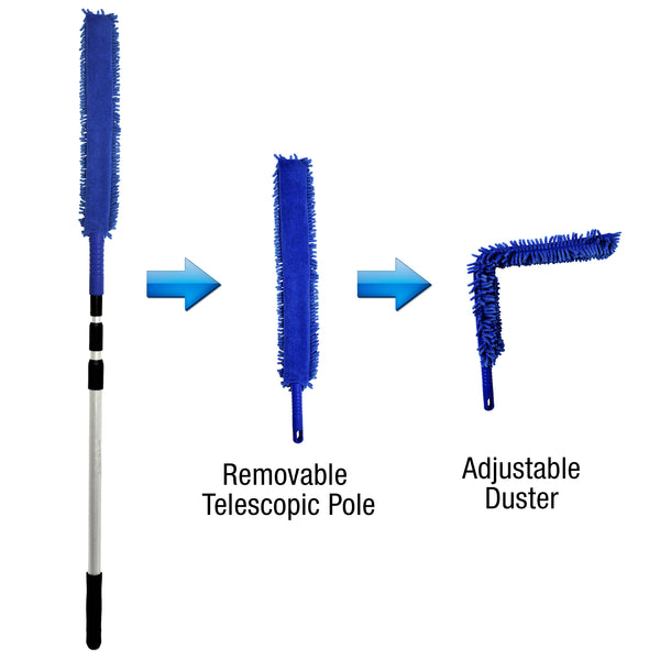 CleanAide® Handheld Microfiber Flex Duster with Telescopic Pole